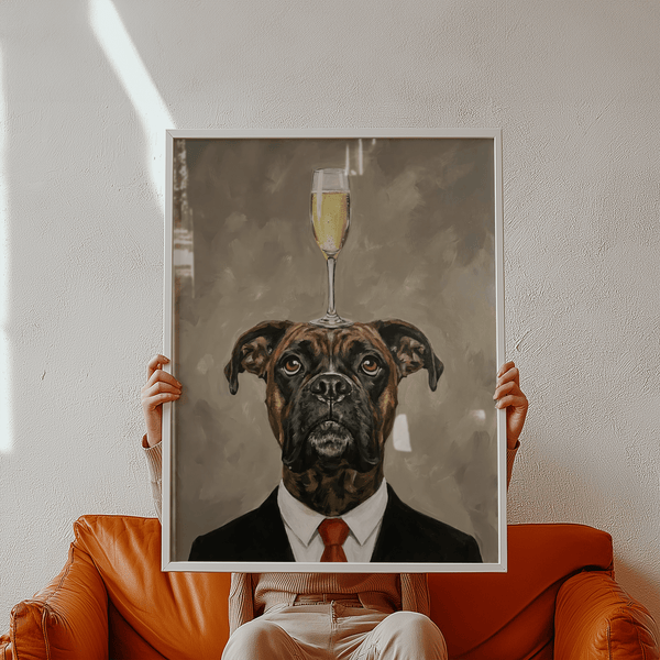 Boxer Dog Poster with white accents for office wall art decor
