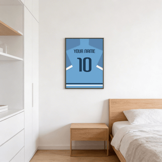 Close-up of Uruguay Football Shirt Poster showing YOUR NAME text and large number 10