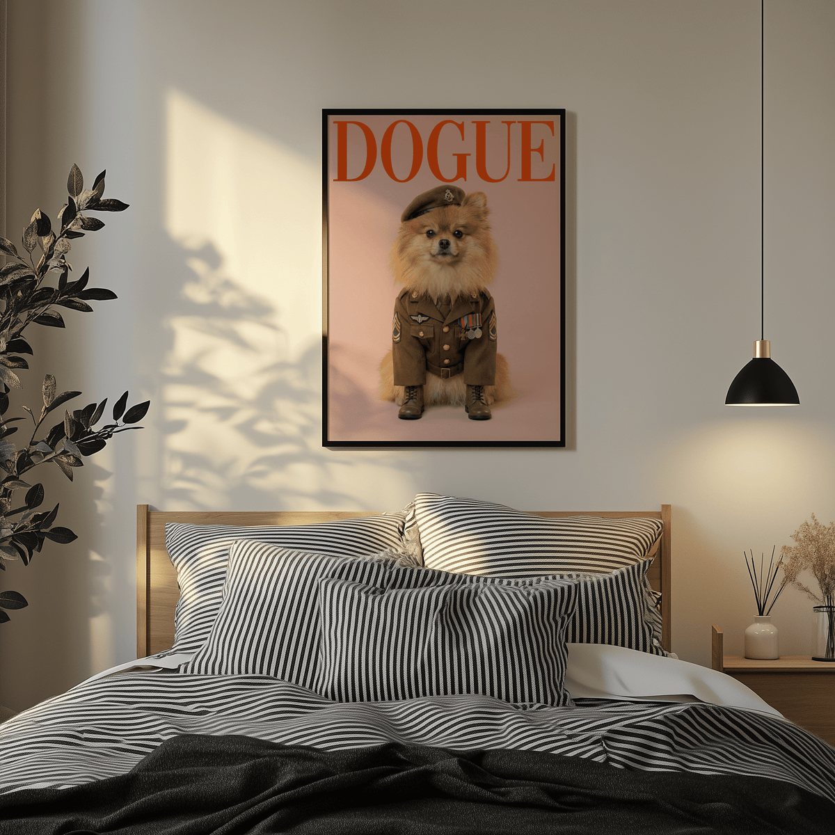 Military Dog Wall Art with medals in green and red for office wall art