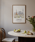 Cityscape poster print showing Tokyo Tower, tall broadcast tower, and spring trees