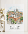 Zagreb City Art Print with cathedral spires above old town buildings and open square