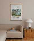 Auckland City Art Print highlighting birds flying over waterfront
