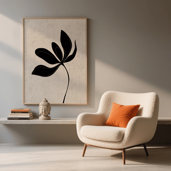 Minimalist Botanical Wall Art featuring black lines with beige, bathroom art print