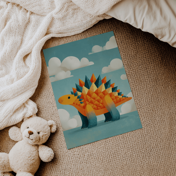 Colorful Orange and Blue Cute Dinosaur Art Print for kid’s gallery