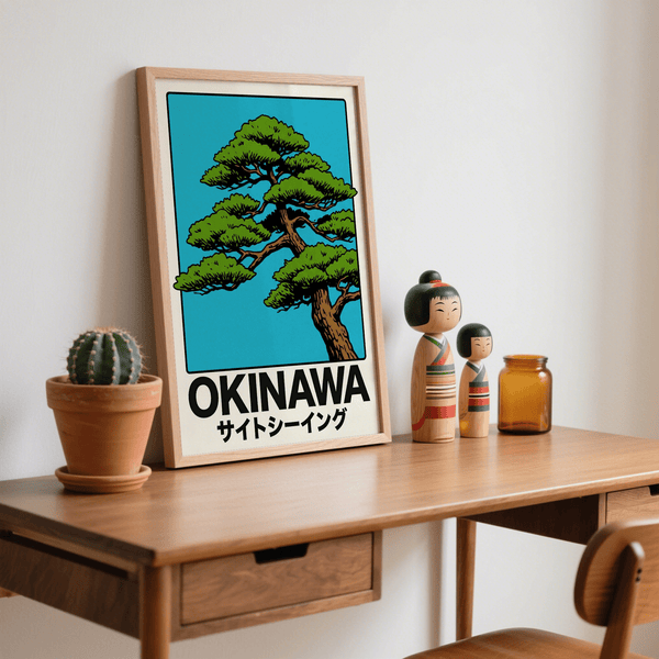 Japanese Tree Print wall art with Blue, Red, and White for kids’ room