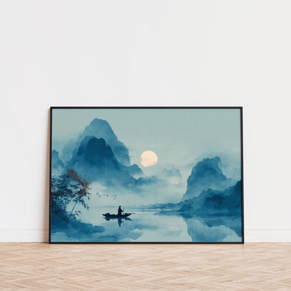 Serene Nature Poster serene wall art with blue and beige for meditation room
