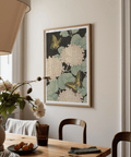 Butterfly Art Print wall art with beige hydrangeas, office decor