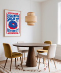 Donut Wall Art in bold red and blue for dining room wall artwork
