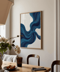 Blue Line Wall Art print for dining room wall, blue beige colors