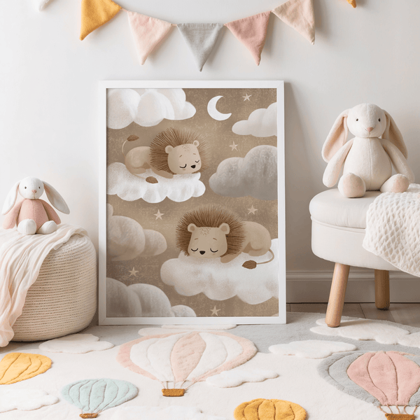 Lions Nursery Art print with brown lions, great for toddler bedroom art
