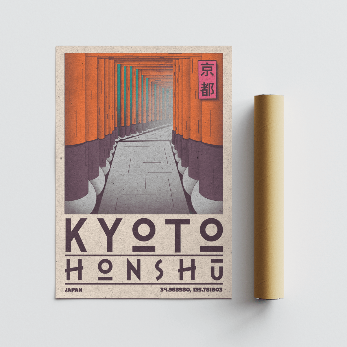 Detail crop of Kyoto Honshu Wall Art showing pillar bases, walkway lines, and weathered texture