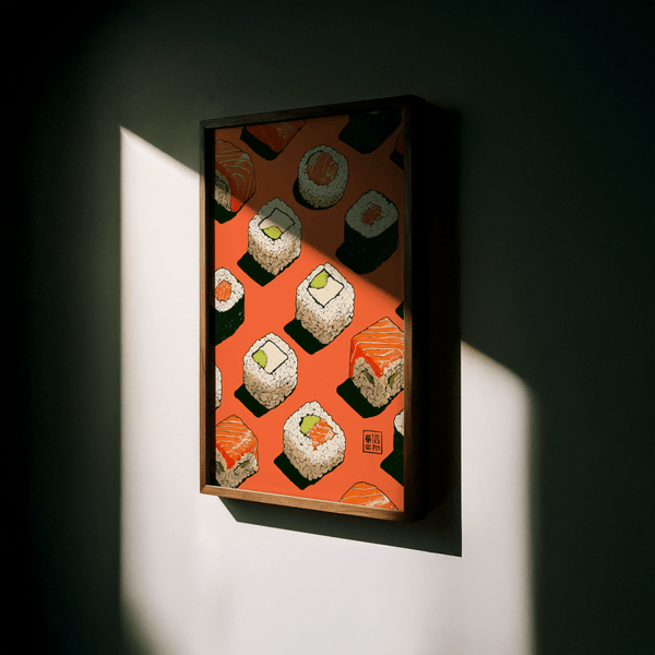 Colorful Sushi Wall Poster with Orange and Green for home kitchen
