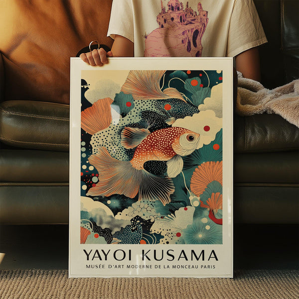 Fish wall art decor print inspired by Yayoi Kusama’s dotted style