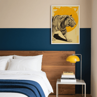Calm Tiger Art Print poster yellow beige for study wall
