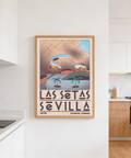 Sevilla coastal scene poster highlighting Green, Blue, Brown color palette