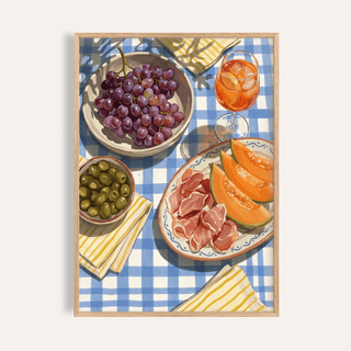 Picnic Decor Wall Art with blue, multicolored tones for kitchen print