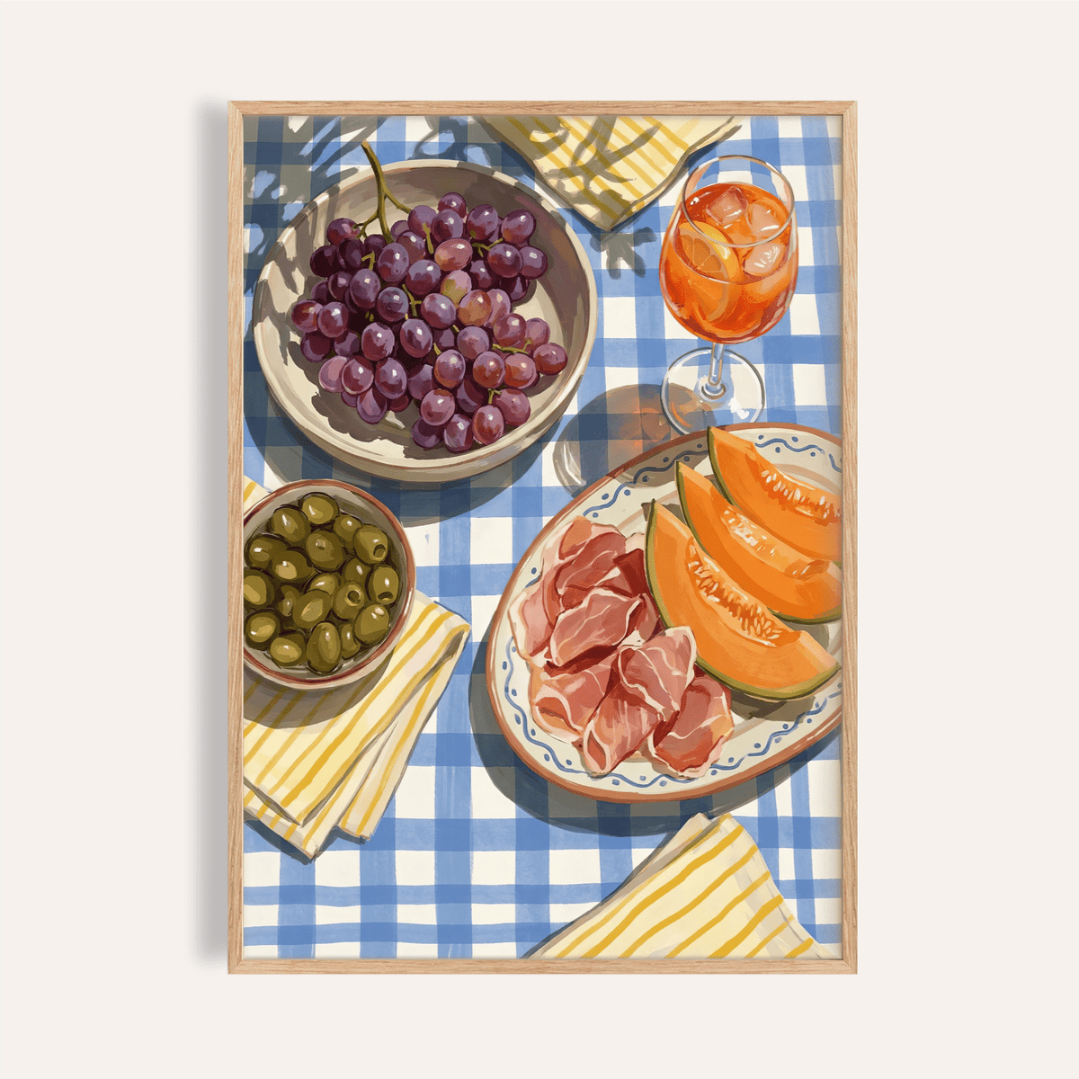 Picnic Decor Wall Art with blue, multicolored tones for kitchen print