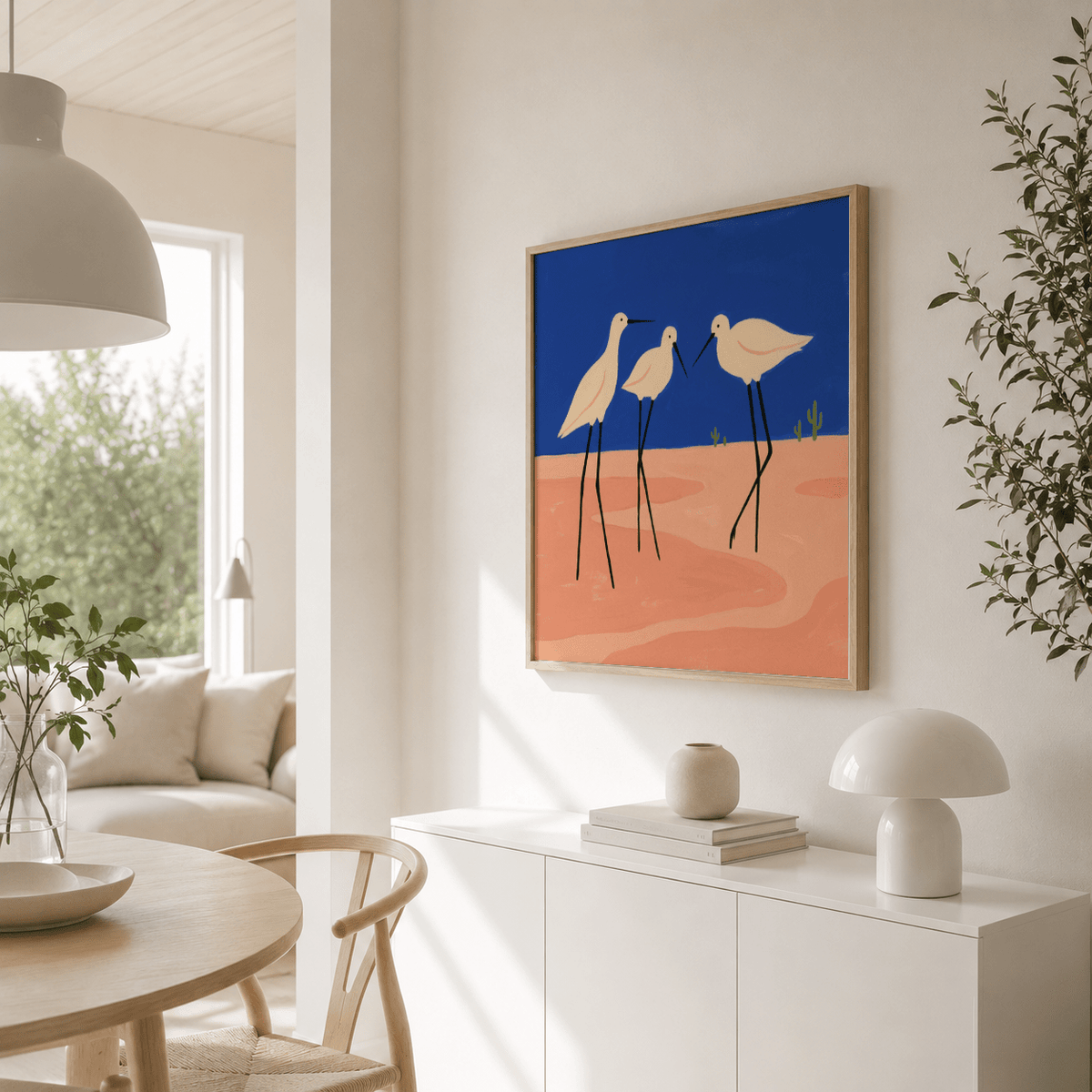 Wide composition of Birds Minimalist Wall Art showing three birds spaced across the scene