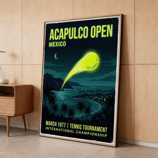 Typography-led Acapulco Open Tennis Art Print with March 1977 tennis tournament text