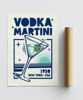 Retro blue Vodka Martini Poster for classic cocktail theme room