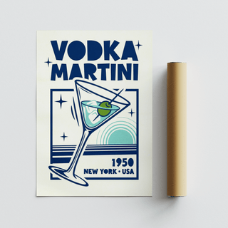 Retro blue Vodka Martini Poster for classic cocktail theme room