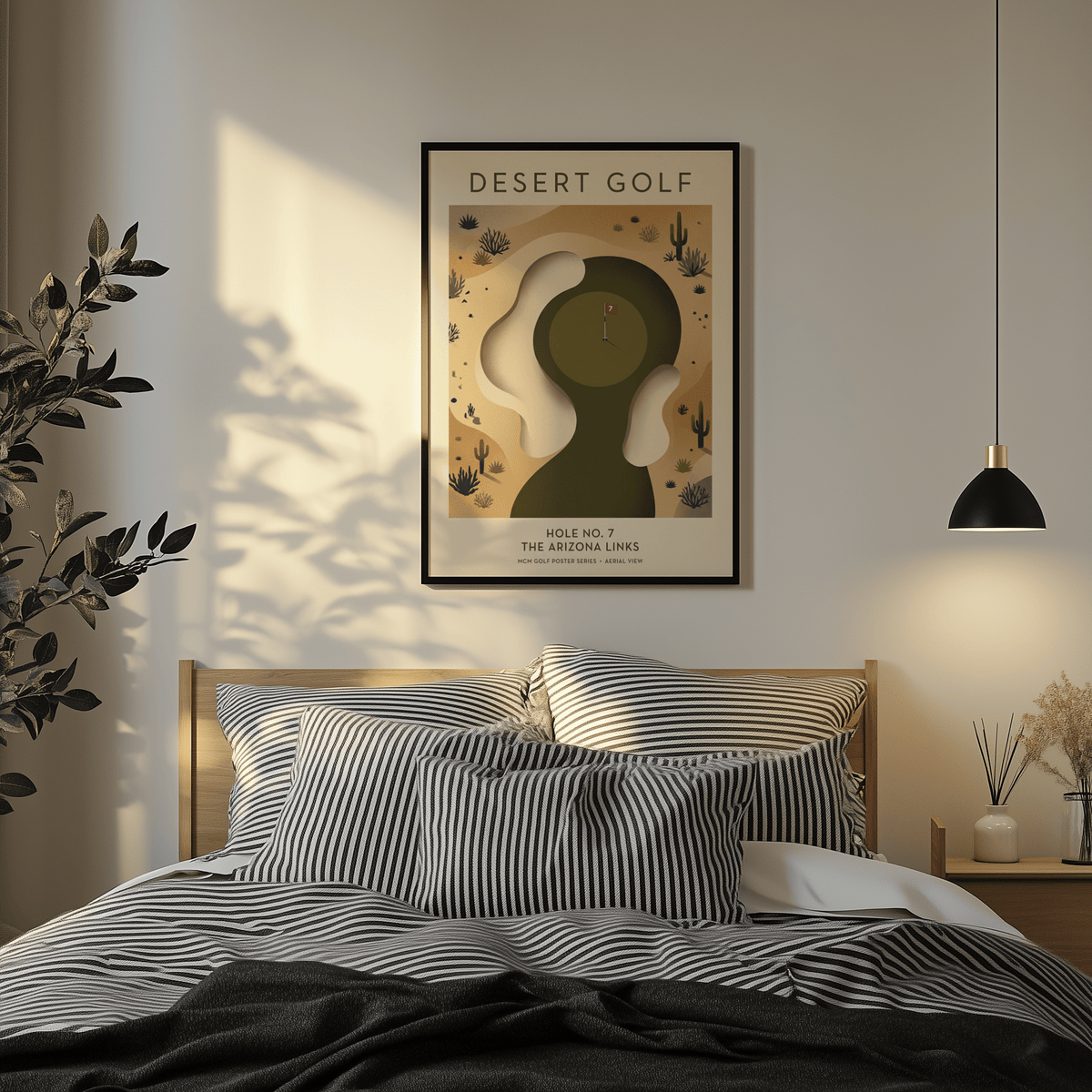 Aerial-view golf course wall art with layered shapes and grain texture