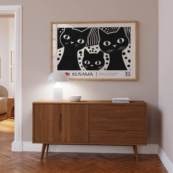 High-contrast black cat wall art for living rooms and offices