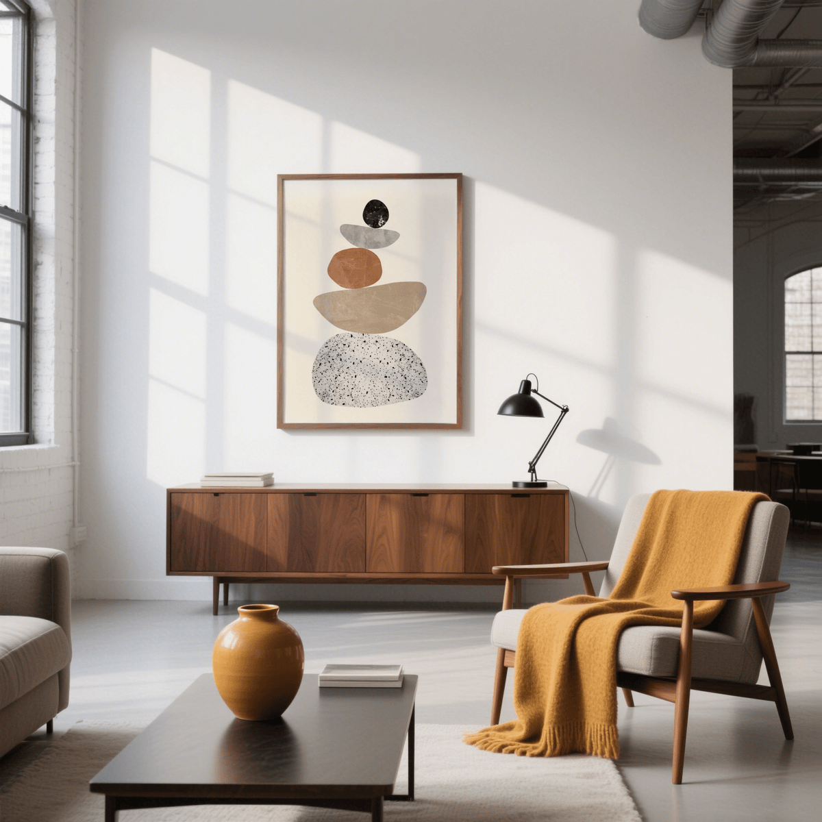 Modern Pebble Print for modern living room decor, featuring all main colors