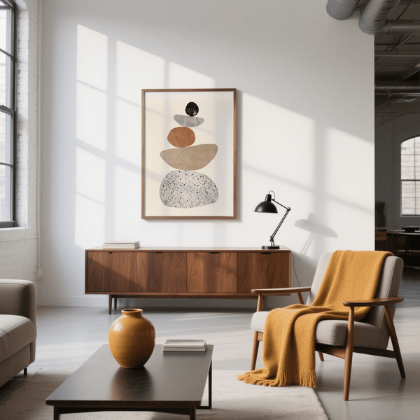 Modern Pebble Print for modern living room decor, featuring all main colors