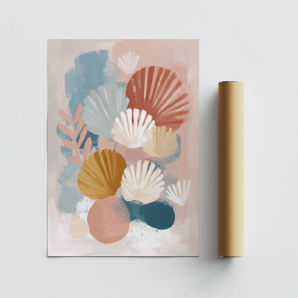 Abstract Botanical Print in blue and pink, kitchen wall art poster