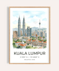 Illustrated Kuala Lumpur Art Print poster with skyline and coordinates text