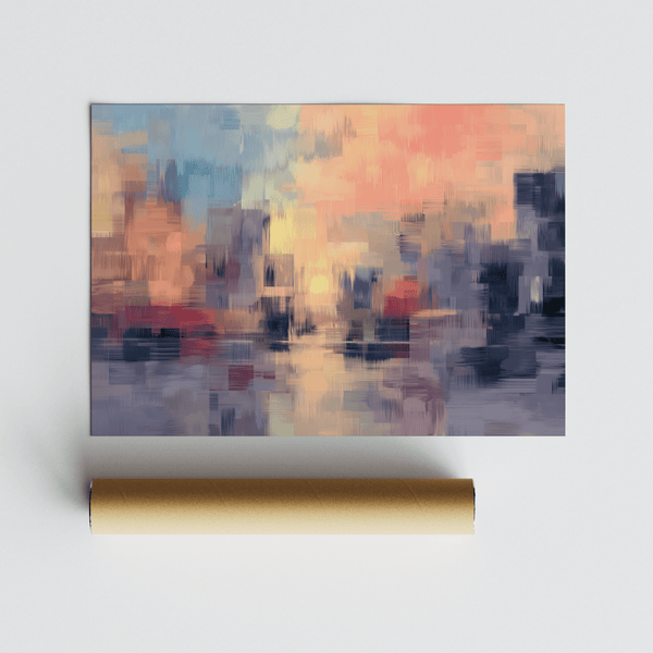 Vivid Abstract Sunset Art Print, multicolored, suited for dining room wall art