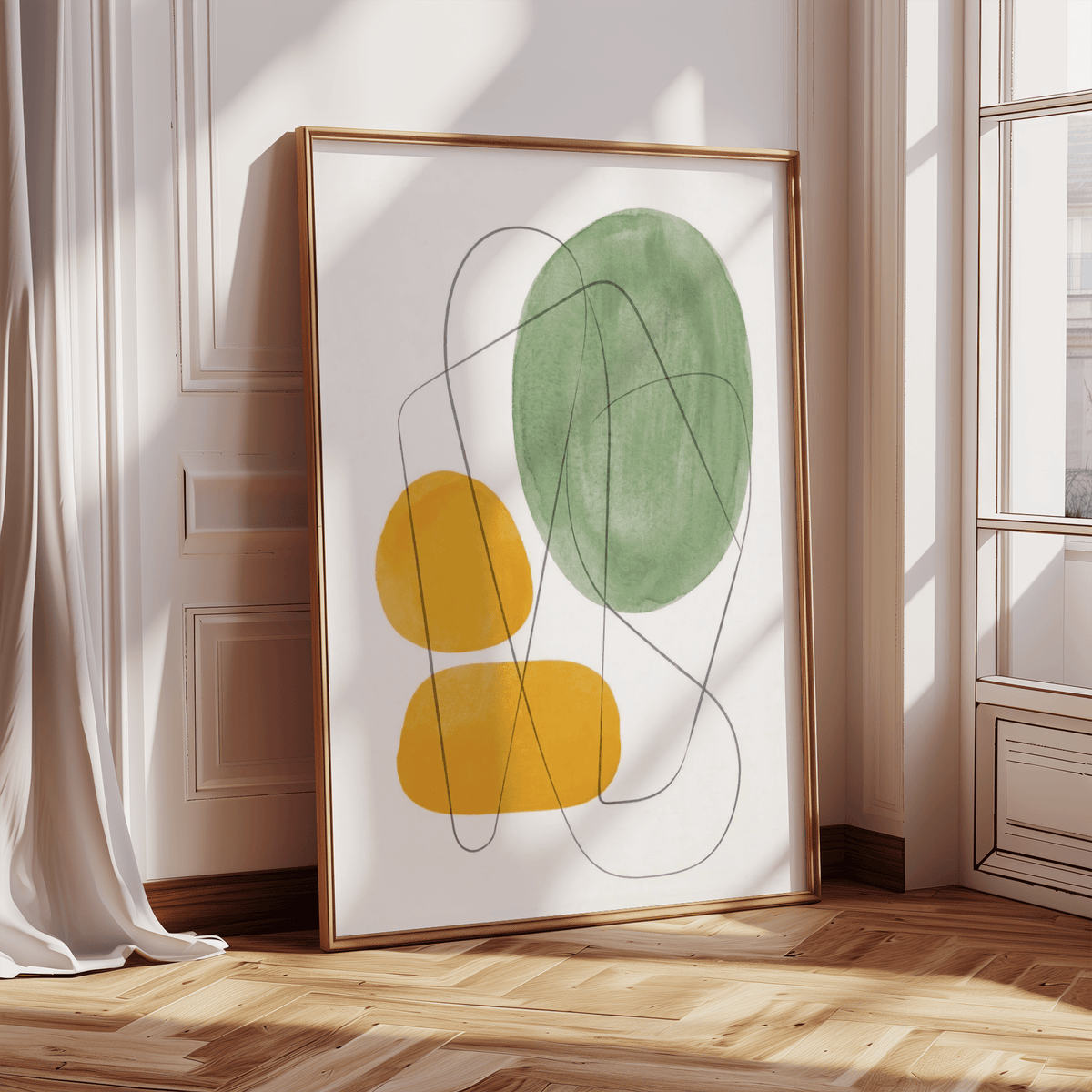 Yellow and Green Print abstract decor in green and yellow, office, wall art