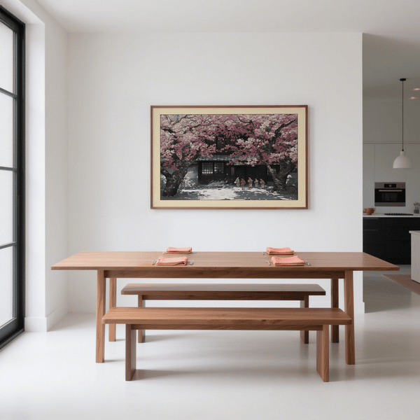 Close up of petals and branches in Hasui Kawase cherry blossoms wall art