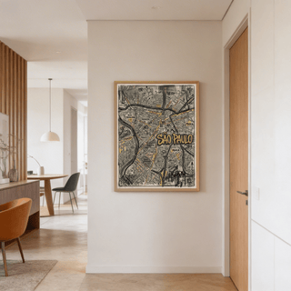 Street-network detail of Sao Paulo Map Art print featuring thick route lines and labeled districts