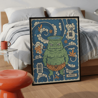 Kappa Japanese Wall Art print featuring maple leaves and cloud motifs