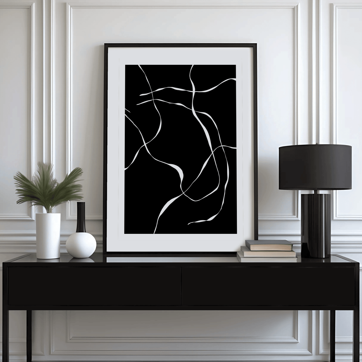 Curved ribbon line composition with generous negative space