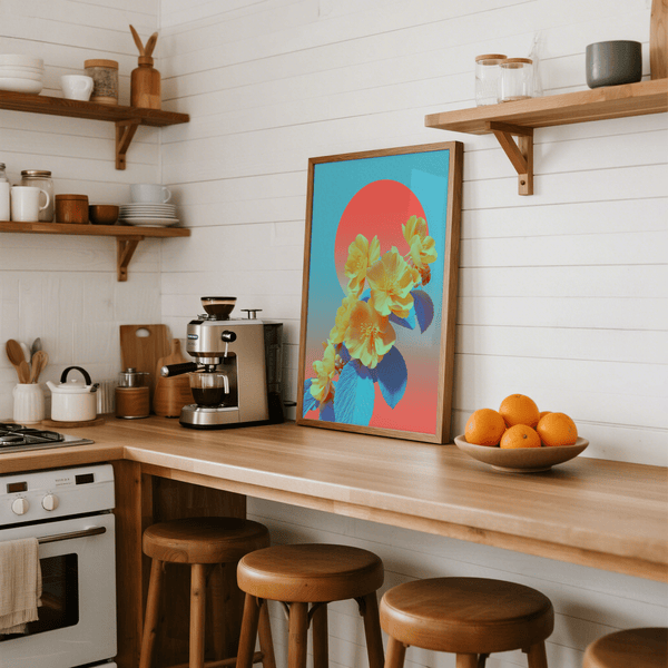 Vibrant Floral Wall Art print featuring vibrant red and blue for creative studio walls