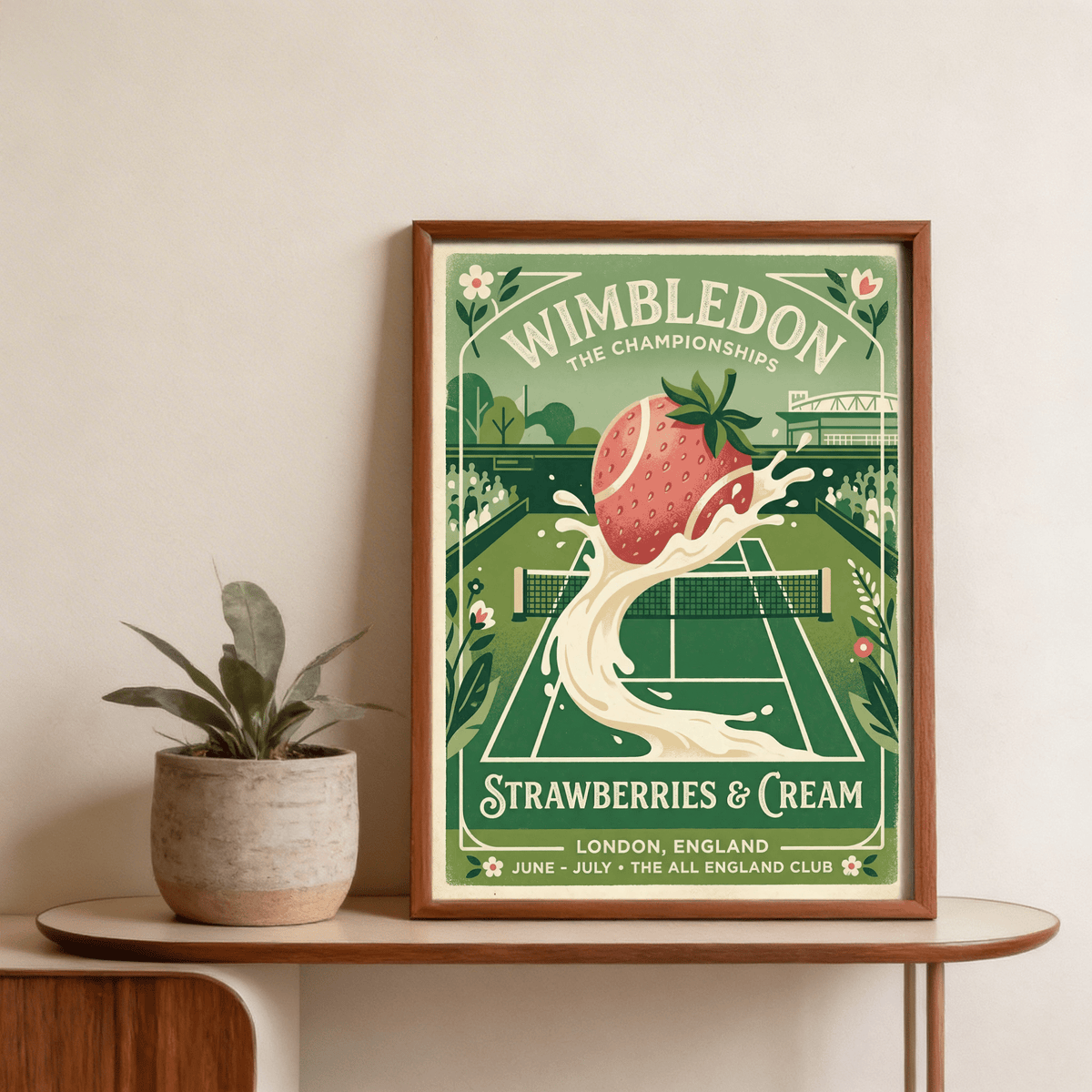 Vintage sports-style Wimbledon Poster with bold typography and decorative frame lines