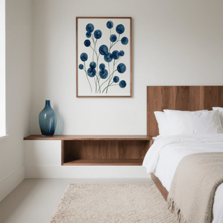 Watercolor Flower Wall Art with blue florals on white for living room wall art