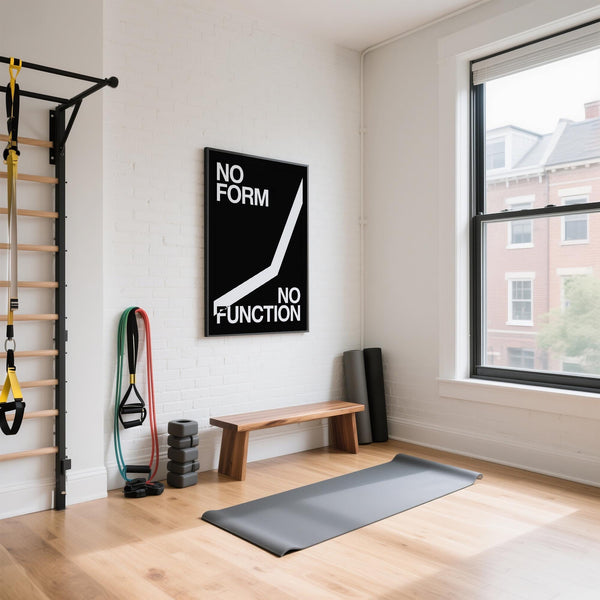 Motivational fitness print with sharp typography and clean lines.