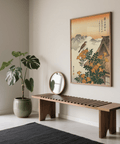 Vintage Mountain Landscape Poster showing orange blooms and green foliage, great for a hallway