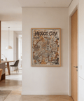 Presenting Mexico City map wall art print with large Mexico City heading and hand-drawn markings