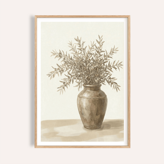 Olive Branch Decor print, green and brown, for living room wall art