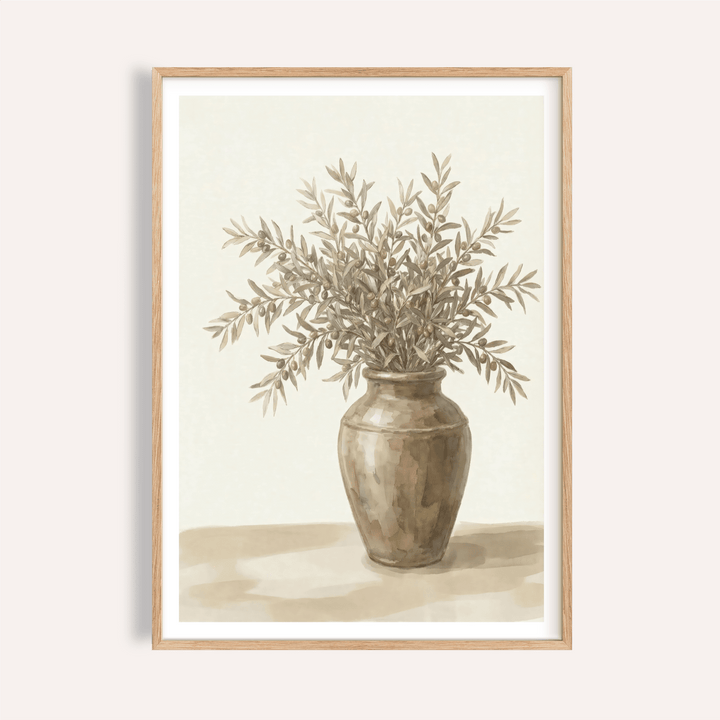 Olive Branch Decor print, green and brown, for living room wall art