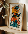Modern Colorful Cat Wall Art, multicolored cats, adds cheer to nursery spaces