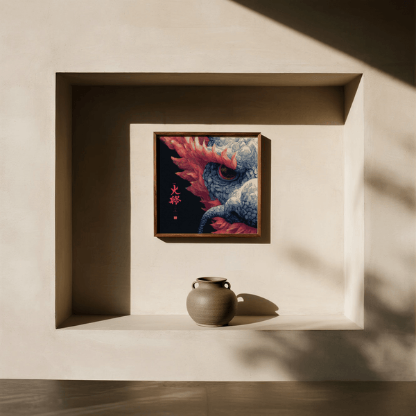 Bold Red Dragon Art in Black and Brown for office decor