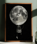 Moon Hot Air Balloon Art gray poster for library decorative wall