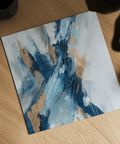 Blue Abstract Wall Art print, Blue and Gold palette for contemporary interiors