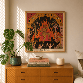 Close-up of horned figure in The Devil Tarot Card Art wall art print